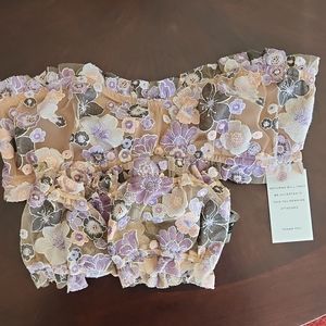 NWT For Love and Lemons Skivvies Purple Posy Embroidered Bandeau Bralette